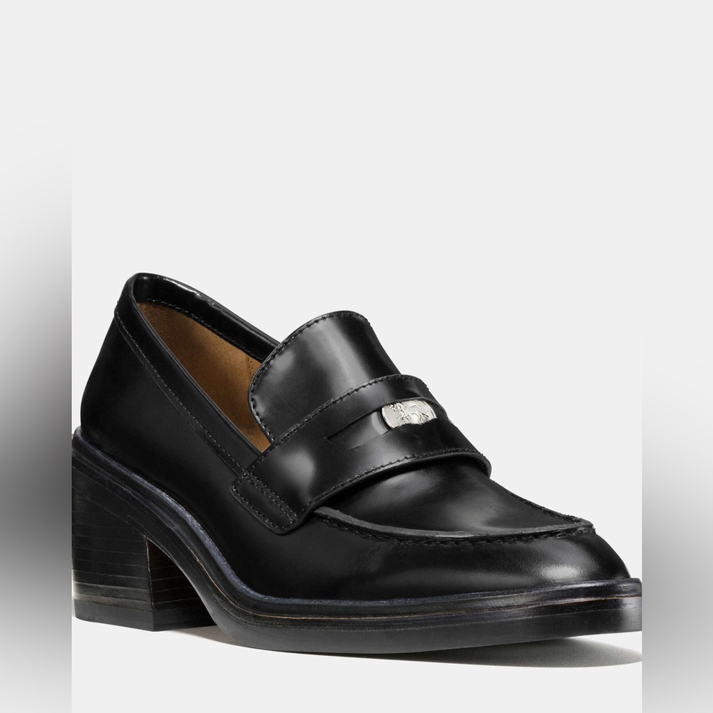 Coach Heath Black Leather Penny Loafers